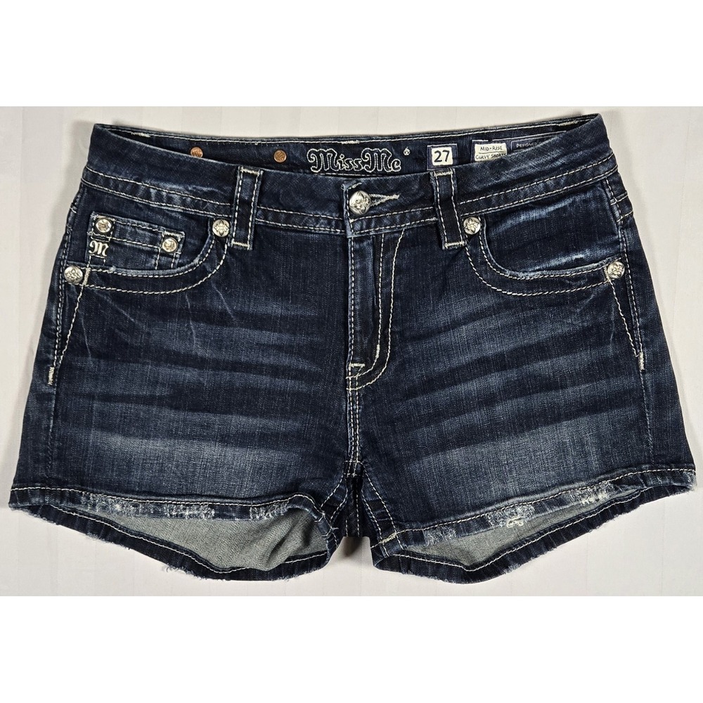 Miss Me Jean Shorts Womens Sz 27 Y2K Buttons Western Country Cowgirl Rhinestone